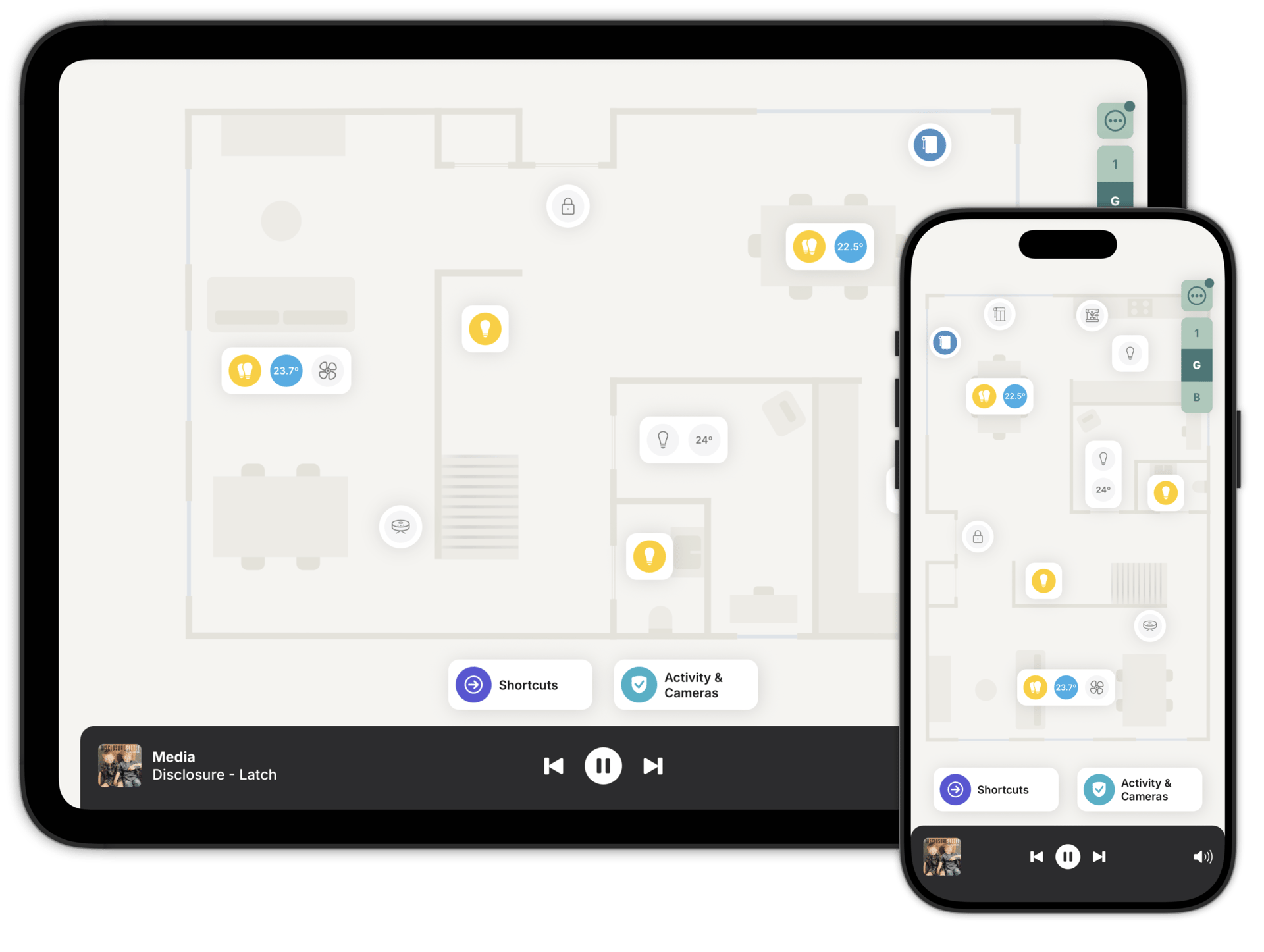 The same home, on tablet and phone.
