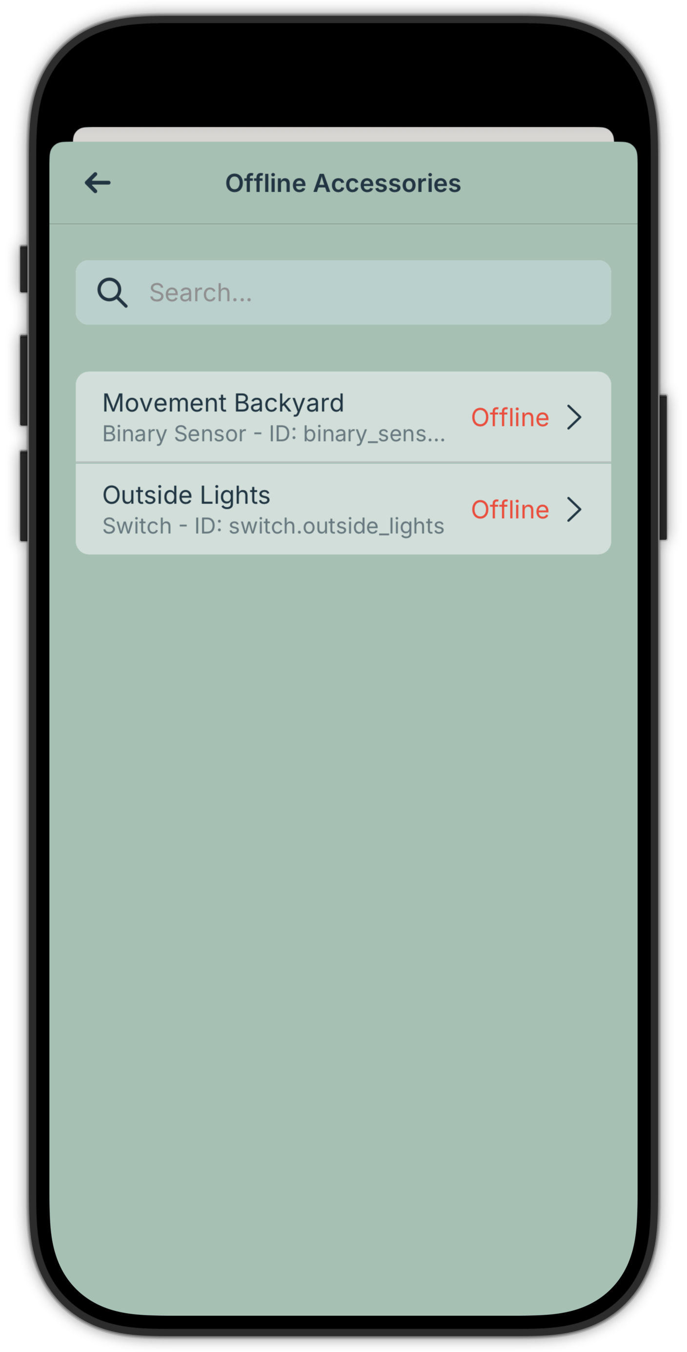 Spotting accessories that have gone offline, in Settings.